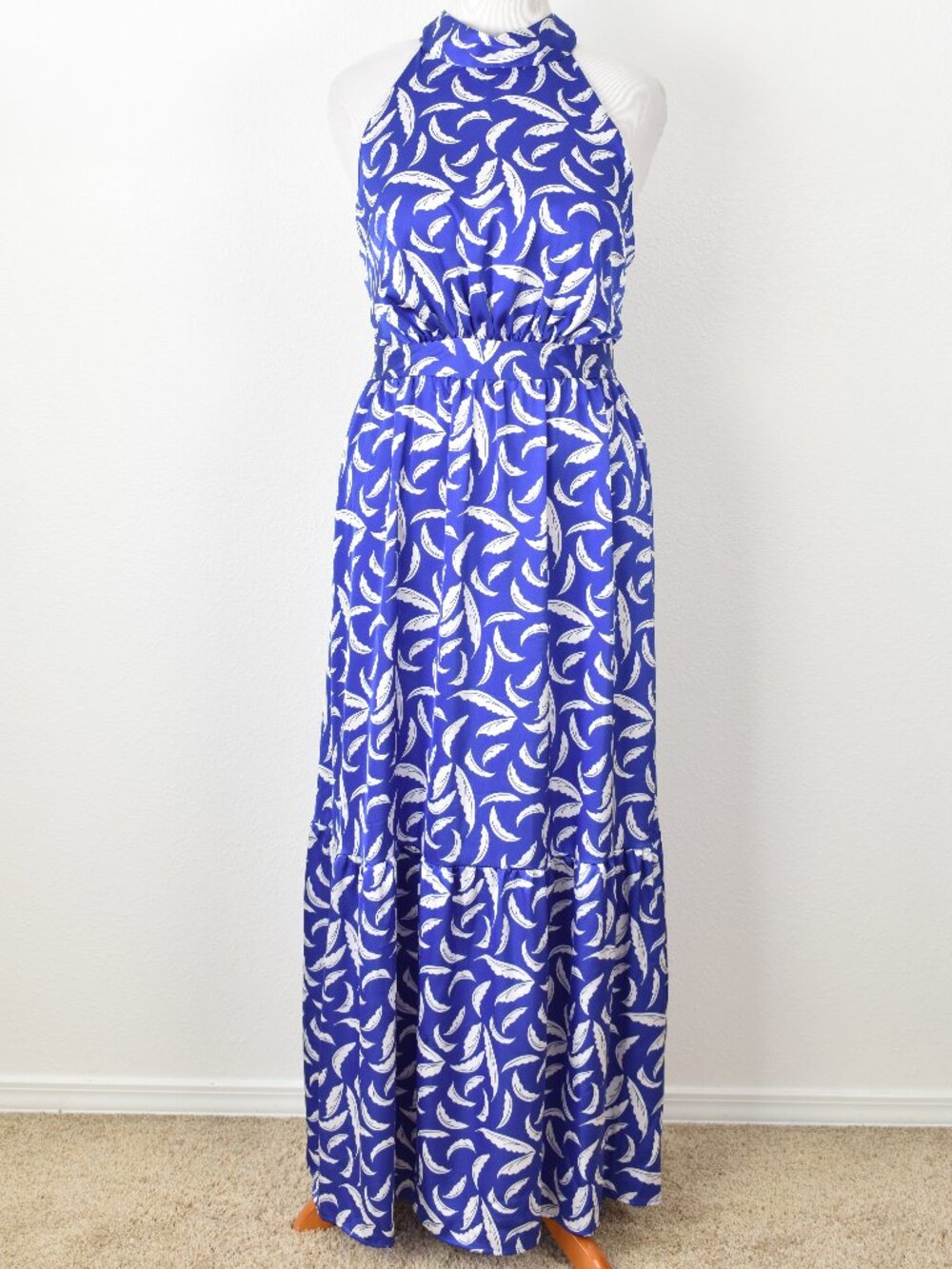 Tahari ASL Leaf Print Royal Blue Maxi Dress - 16 - Picture 3 of 11